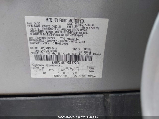 Ford Police Interceptor 2015 1FAHP2MK0FG162206 Image 9