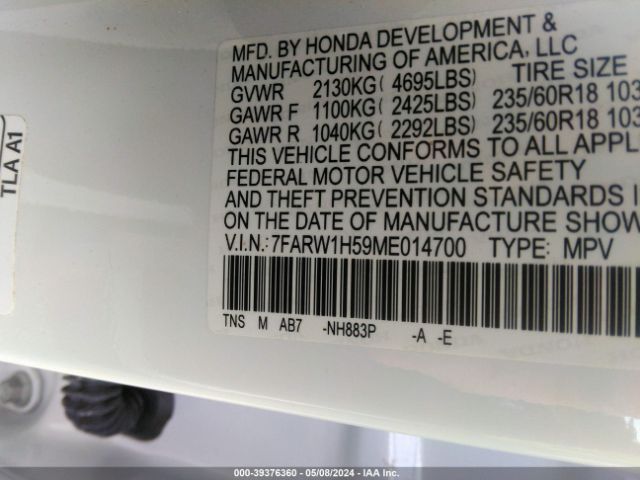 7FARW1H59ME014700 Honda Cr-v 2wd Ex