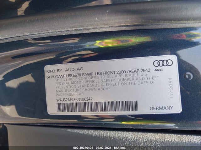 Audi A7 55 Premium 2019 WAUS2AF29KN106242 Image 9