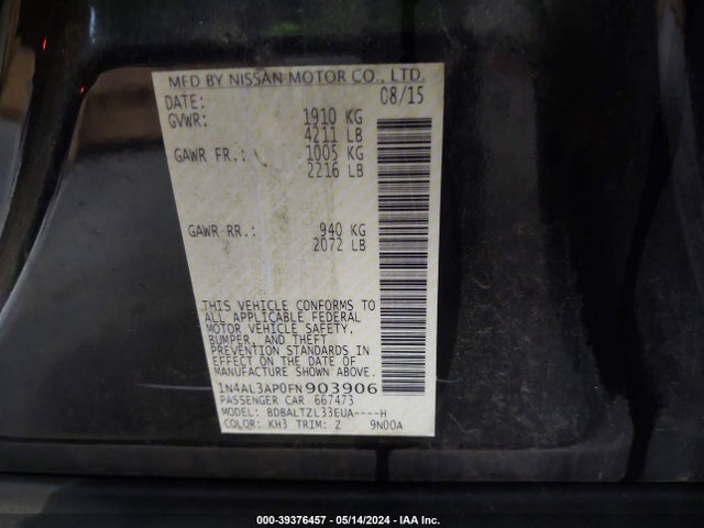 Nissan Altima 2.5 Sl 2015 1N4AL3AP0FN903906 Image 9
