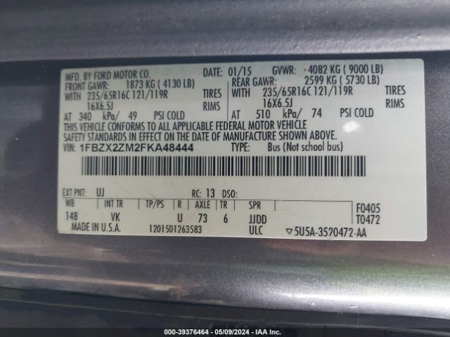 1FBZX2ZM2FKA48444 Ford Transit-350 Xl
