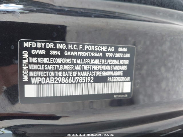 2006 PORSCHE CAYMAN S WP0AB29866U785192 Photo 8