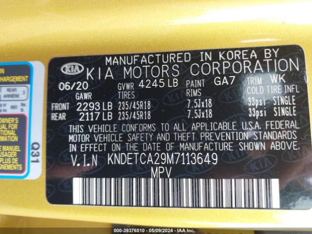 KNDETCA29M7113649 KIA Seltos Sx Turbo