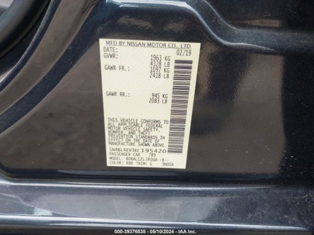 1N4BL4EV3KC195420 Nissan Altima 2.5 Sl