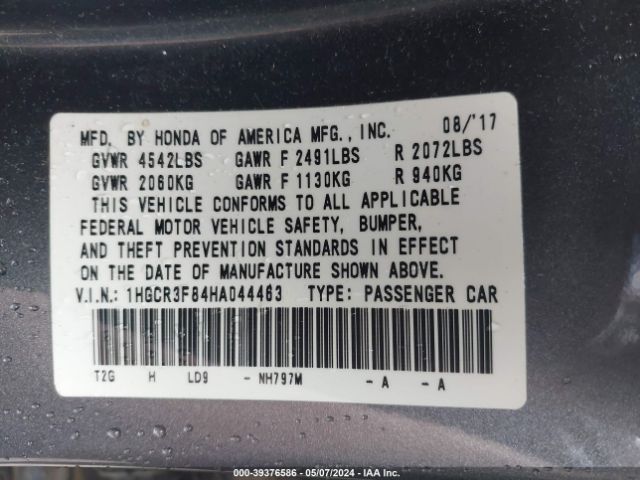 1HGCR3F84HA044463 Honda Accord Ex-l V6