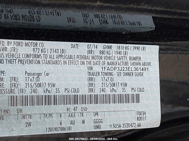 Ford Focus Titanium 2014 1FADP3J23EL361491 Image 9
