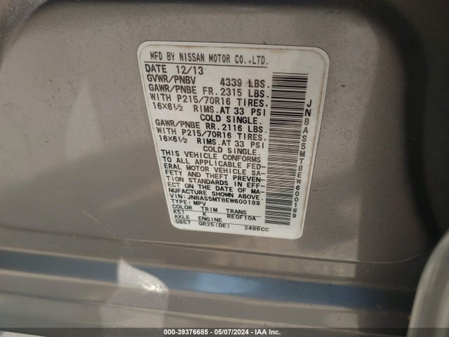 Nissan Rogue Select S 2014 JN8AS5MT8EW600189 Image 9