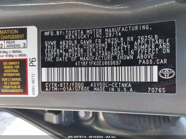 Toyota CAMRY LE 2014 4T1BF1FK0EU869697 Image 9