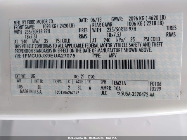 Ford Escape Titanium 2014 1FMCU0JX9EUA27075 Image 9