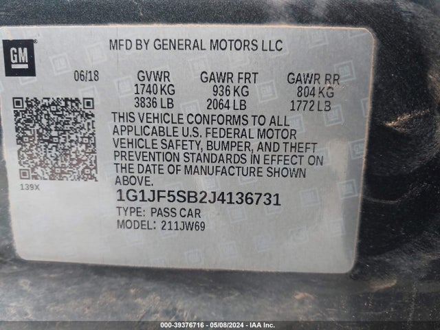 Chevrolet Sonic Premier Auto 2018 1G1JF5SB2J4136731 Image 9