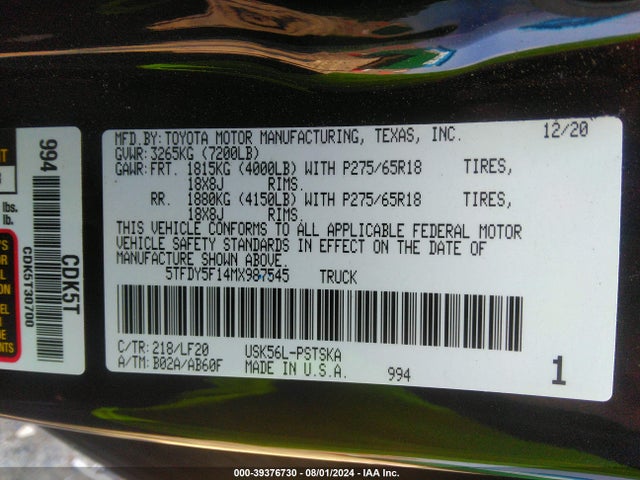 Toyota Tundra Trd Pro 2021 5TFDY5F14MX987545 Image 9