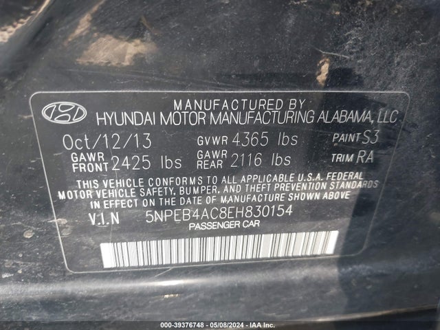 Hyundai SONATA GLS 2014 5NPEB4AC8EH830154 Image 9