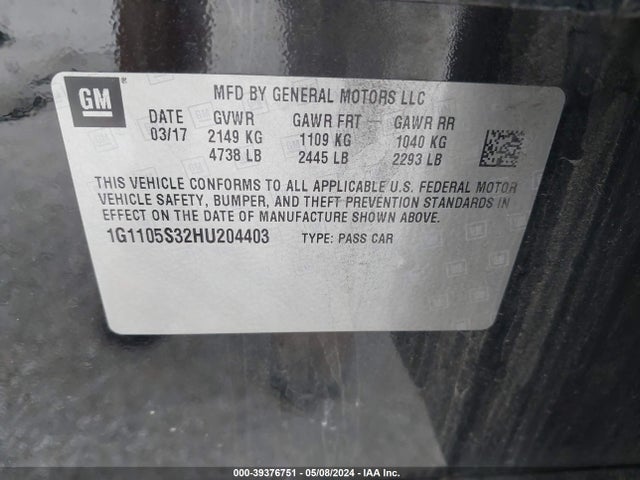 Chevrolet IMPALA 1LT 2017 1G1105S32HU204403 Image 9