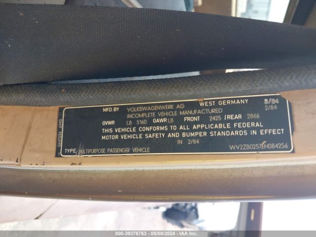 1984 VOLKSWAGEN VANAGON WV2ZB0257EH084256 Photo 8