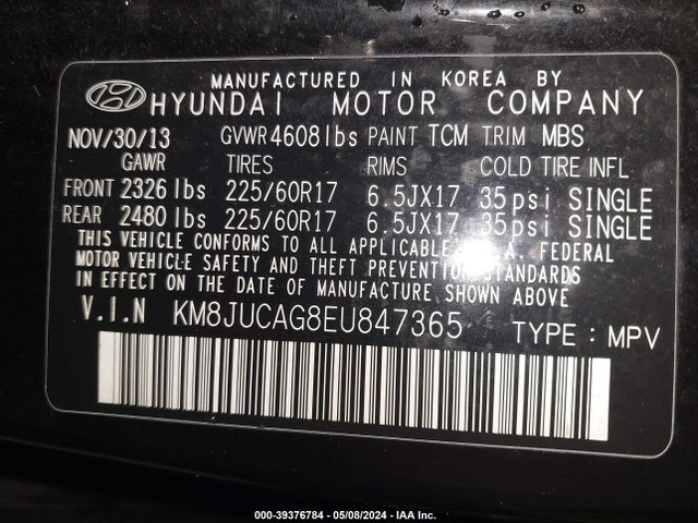 Hyundai TUCSON SE 2014 KM8JUCAG8EU847365 Image 9