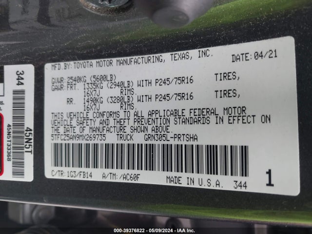Toyota Tacoma Sr V6 2021 5TFCZ5AN9MX269735 Image 9
