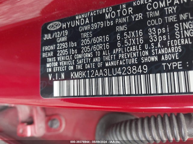 Hyundai Kona Se 2020 KM8K12AA3LU423849 Image 9