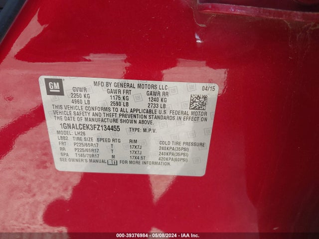 Chevrolet Equinox 2lt 2015 1GNALCEK3FZ134455 Image 9