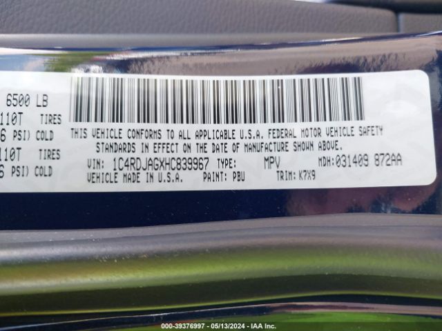 1C4RDJAGXHC839967 Dodge Durango Sxt Awd