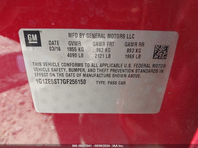 Chevrolet MALIBU 1LT 2016 1G1ZE5ST7GF256150 Image 9