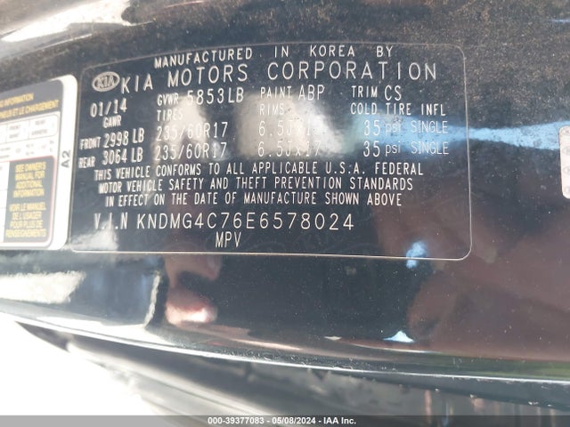 KIA SEDONA LX 2014 KNDMG4C76E6578024 Image 9