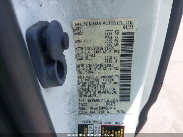 Nissan Frontier King Cab S 4x2 2021 1N6ED0CE6MN716165 Image 9