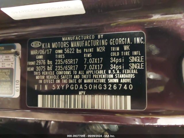 KIA Sorento 3.3l Lx 2017 5XYPGDA50HG326740 Image 9