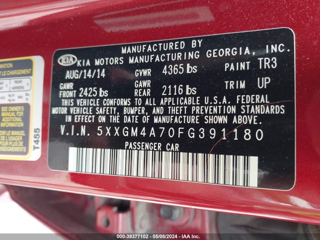 KIA Optima Lx 2015 5XXGM4A70FG391180 Image 9