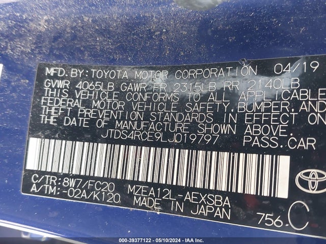 Toyota COROLLA SE 2020 JTDS4RCE9LJ019797 Image 9