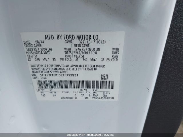 1FTFX1CF5EFD12931 Ford F-150 Xlt