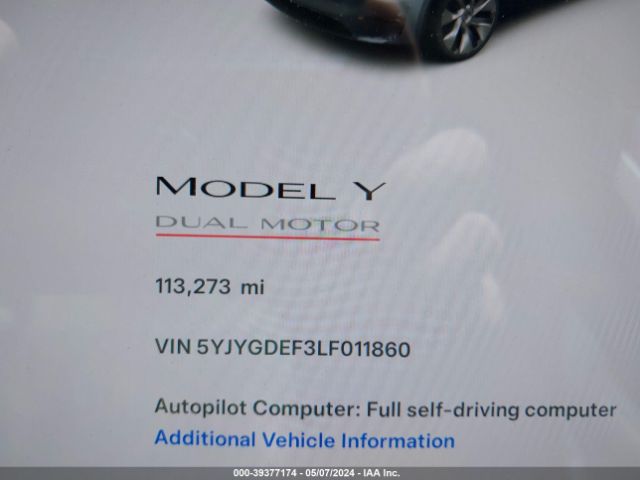 5YJYGDEF3LF011860 Tesla Model Y Long Range Dual Motor All-wheel Drive/performance Dual Motor All-wheel Drive