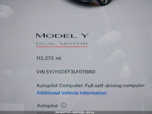 5YJYGDEF3LF011860 Tesla Model Y Long Range Dual Motor All-wheel Drive/performance Dual Motor All-wheel Drive
