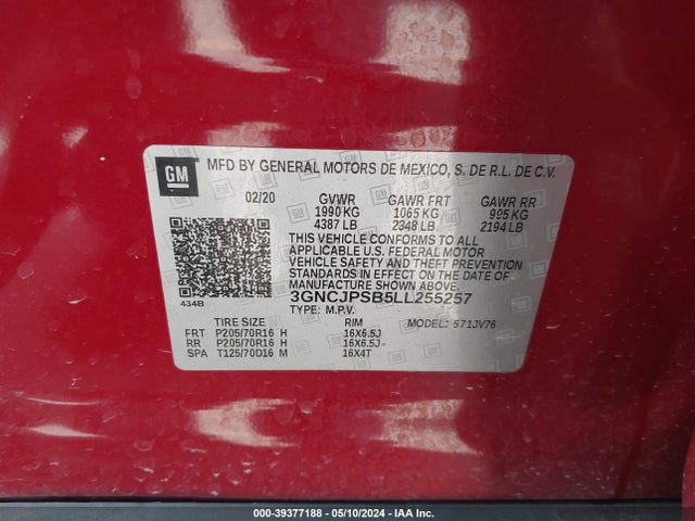 Chevrolet Trax Awd Lt 2020 3GNCJPSB5LL255257 Image 9