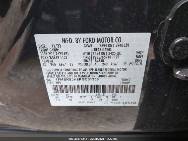 1FMSK8JH8PGC31358 Ford Explorer Timberline