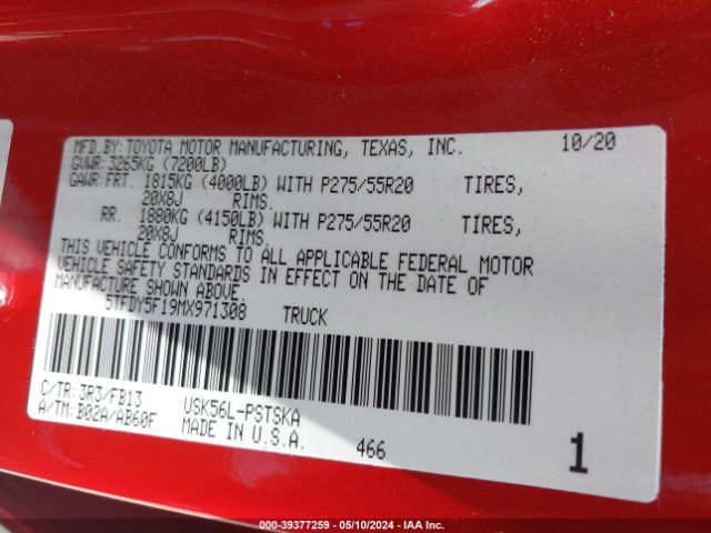 5TFDY5F19MX971308 Toyota Tundra Sr5