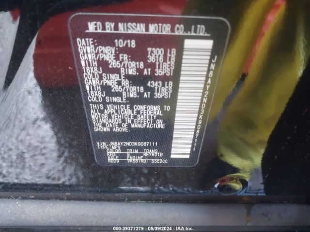 JN8AY2ND3K9087111 Nissan ARMADA SV