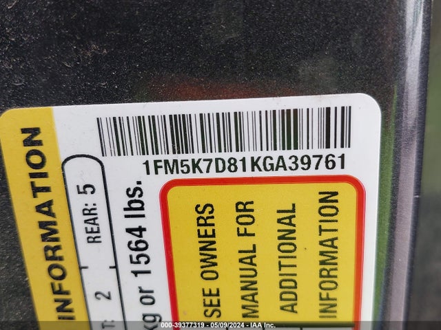 Ford EXPLORER XLT 2019 1FM5K7D81KGA39761 Image 9