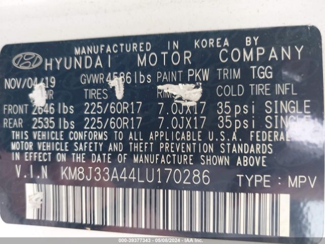 KM8J33A44LU170286 Hyundai Tucson Value