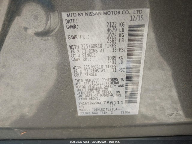 Nissan Rogue Sl 2016 5N1AT2MV0GC786111 Image 9