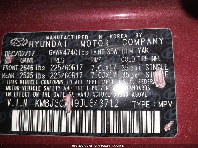 Hyundai TUCSON SEL 2018 KM8J3CA49JU643712 Image 9