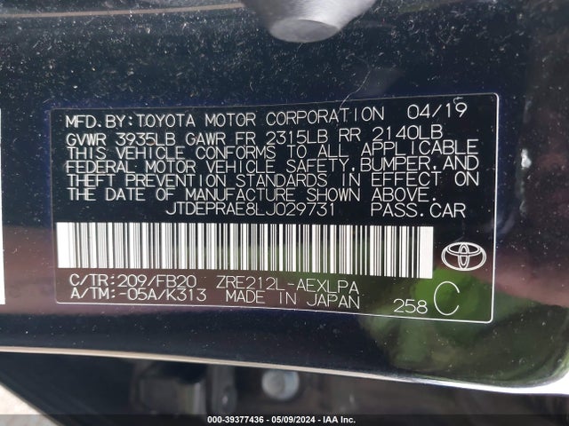 Toyota COROLLA LE 2020 JTDEPRAE8LJ029731 Image 9
