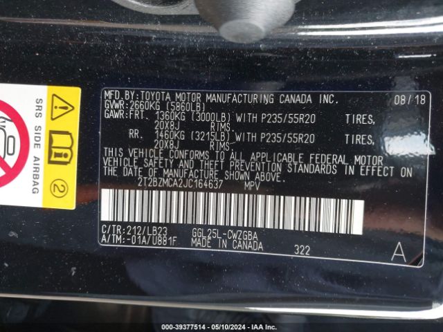 2T2BZMCA2JC164637 Lexus RX 350