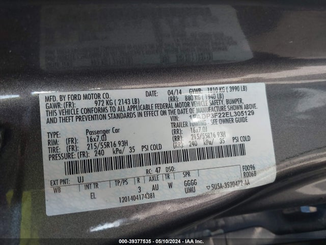 Ford FOCUS SE 2014 1FADP3F22EL305129 Image 9