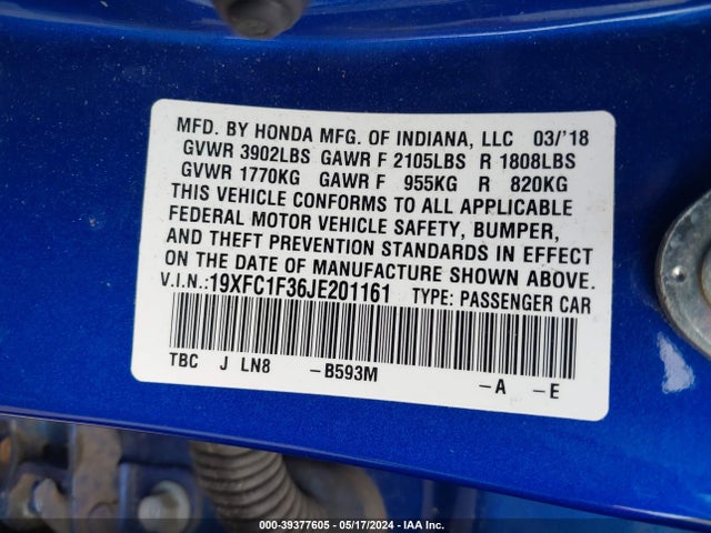 Honda Civic Ex-t 2018 19XFC1F36JE201161 Image 9