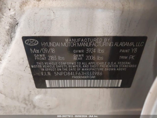 Hyundai ELANTRA SEL 2018 5NPD84LF6JH333986 Image 9