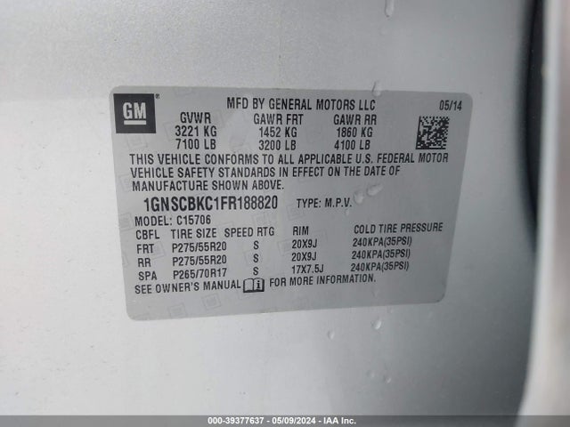 Chevrolet Tahoe Lt 2015 1GNSCBKC1FR188820 Image 9