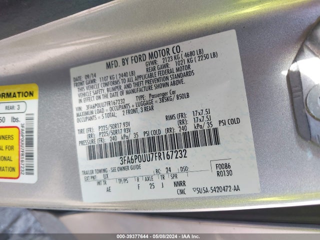 Ford Fusion Hybrid S 2015 3FA6P0UU7FR167232 Image 9