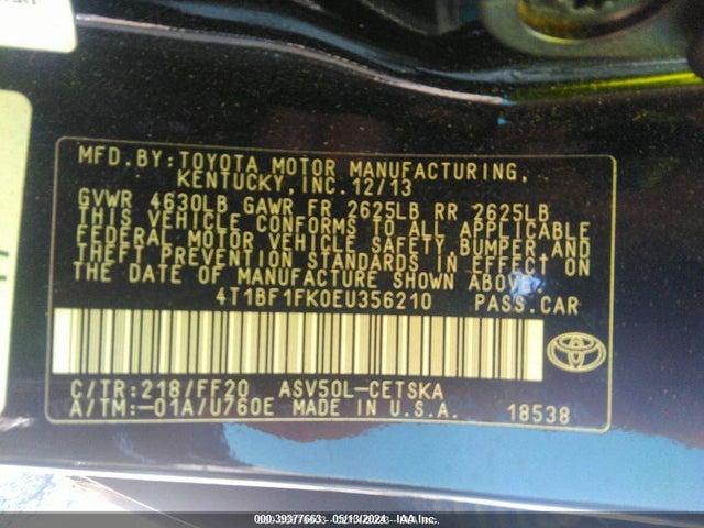 Toyota CAMRY SE 2014 4T1BF1FK0EU356210 Image 9