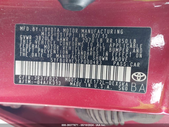Toyota Corolla S Plus 2014 5YFBURHE2EP000483 Image 9