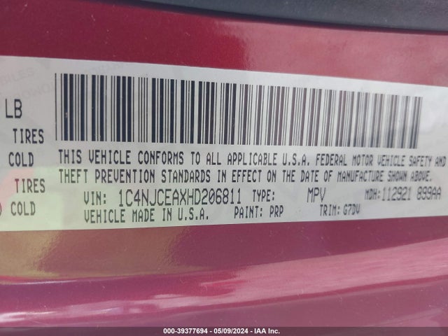 1C4NJCEAXHD206811 Jeep Compass Latitude Fwd